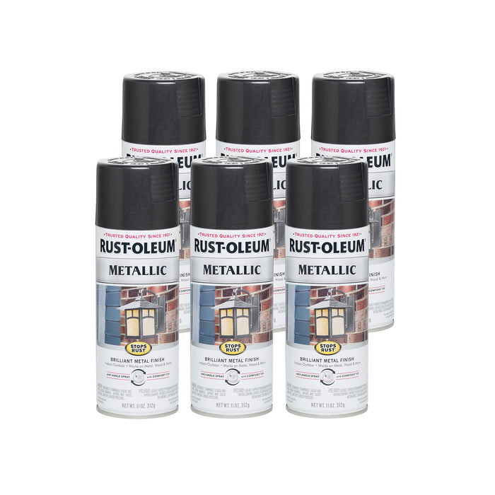 Rust-Oleum 7250830-6PK Stops Rust Metallic Spray Paint, 11 oz, Black Night (Pack of 6)