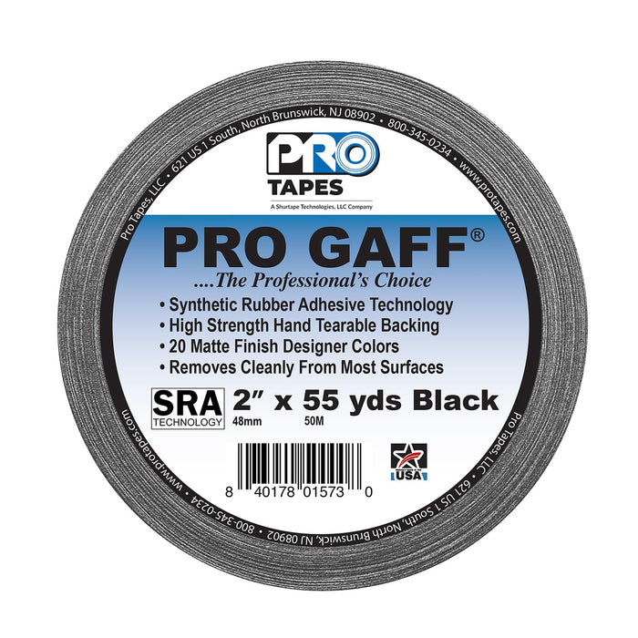 ProTapes 106061 Pro Gaffer Gaffers Tape, 2 in x 55 yd, Black (Pack of 1)