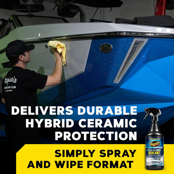 Meguiar's Marine & RV Hybrid Ceramic All Surface Sealant - Premium Fiberglass and Gel Coat Sealant that Boosts Gloss, Beading & Protection from UV Damage - Easy to Apply and Wipe Off, 32 Oz Spray