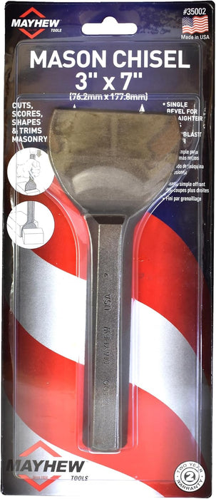 Mayhew Select 35002 3-by-7-Inch Carded Mason Chisel No Handguard, Black, 3 inch