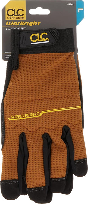 Custom Leathercraft 124L Workright Flex Grip Work Gloves, Shrink Resistant, Improved Dexterity, Tough, Stretchable, Excellent Grip, Assorted Large (Pack of 1)