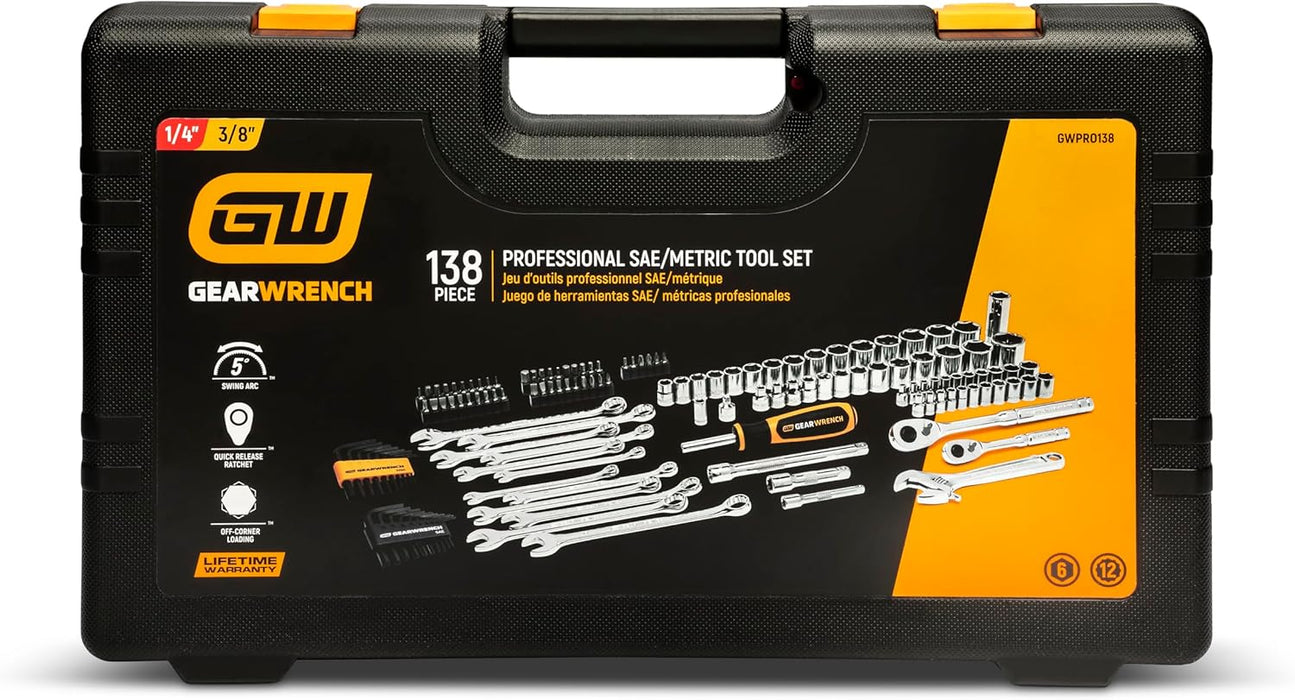 GEARWRENCH GWPRO138 138 Piece 1/4" & 3/8" Drive 72-Tooth 6 Point Professional Tool Set