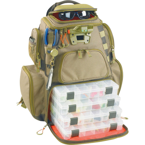 Custom Leathercraft Wild River by CLC WT3604 Tackle Tek Nomad Lighted Backpack & Four PT3600 Trays, Orange, Sand