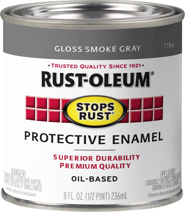 Rust-Oleum 7786730 Stops Rust Brush On Paint, Half Pint, Gloss Smoke Gray, 8 Fl Oz (Pack of 1)