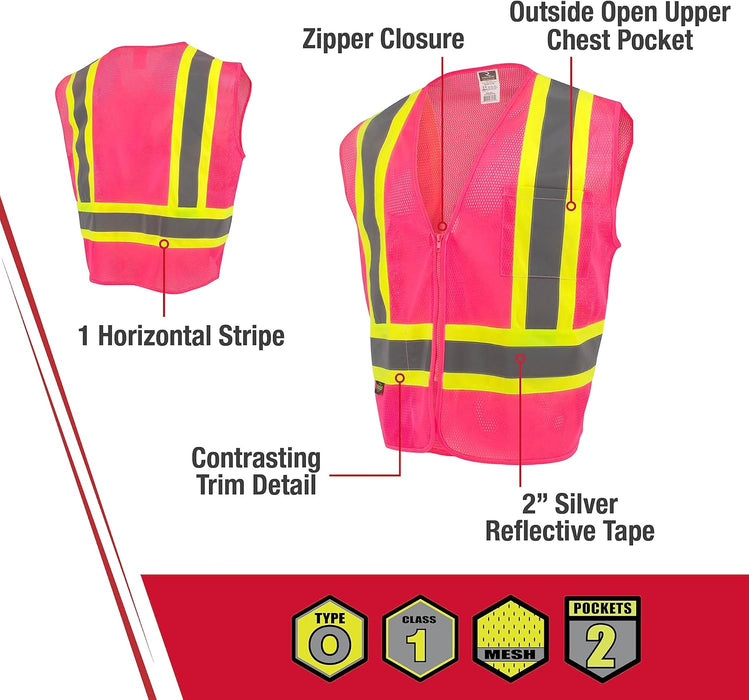 Radians SV22-1 Economy Type O Class 1 Safety Vest, Pink Mesh with Contrasting Tape, Size Small