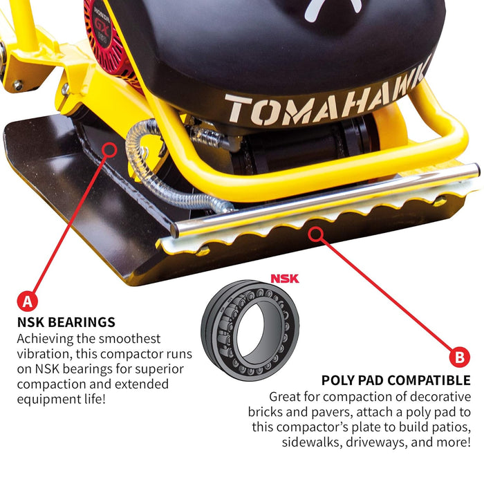 Tomahawk TPC90H 5.5 HP Honda Vibratory Plate Compactor for Asphalt Aggregate Soil Compaction (Compactor Only)