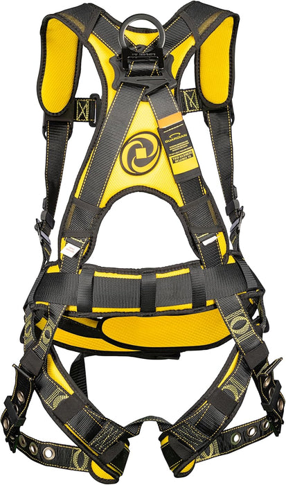 Guardian 21030 Cyclone Construction Harness with Waist Pad - Side D-Rings - OSHA & ANSI Compliant - Black/Yellow - Medium/Large Harness