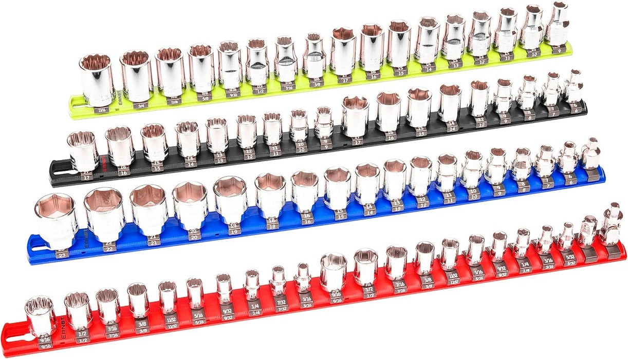 Ernst Manufacturing 13-Inch Magnetic Socket Organizer with 14 3/8-Inch Twist Lock Clips, Black (8424M-Black-3/8) 13-Inch 3/8-Inch Twist Clips Black