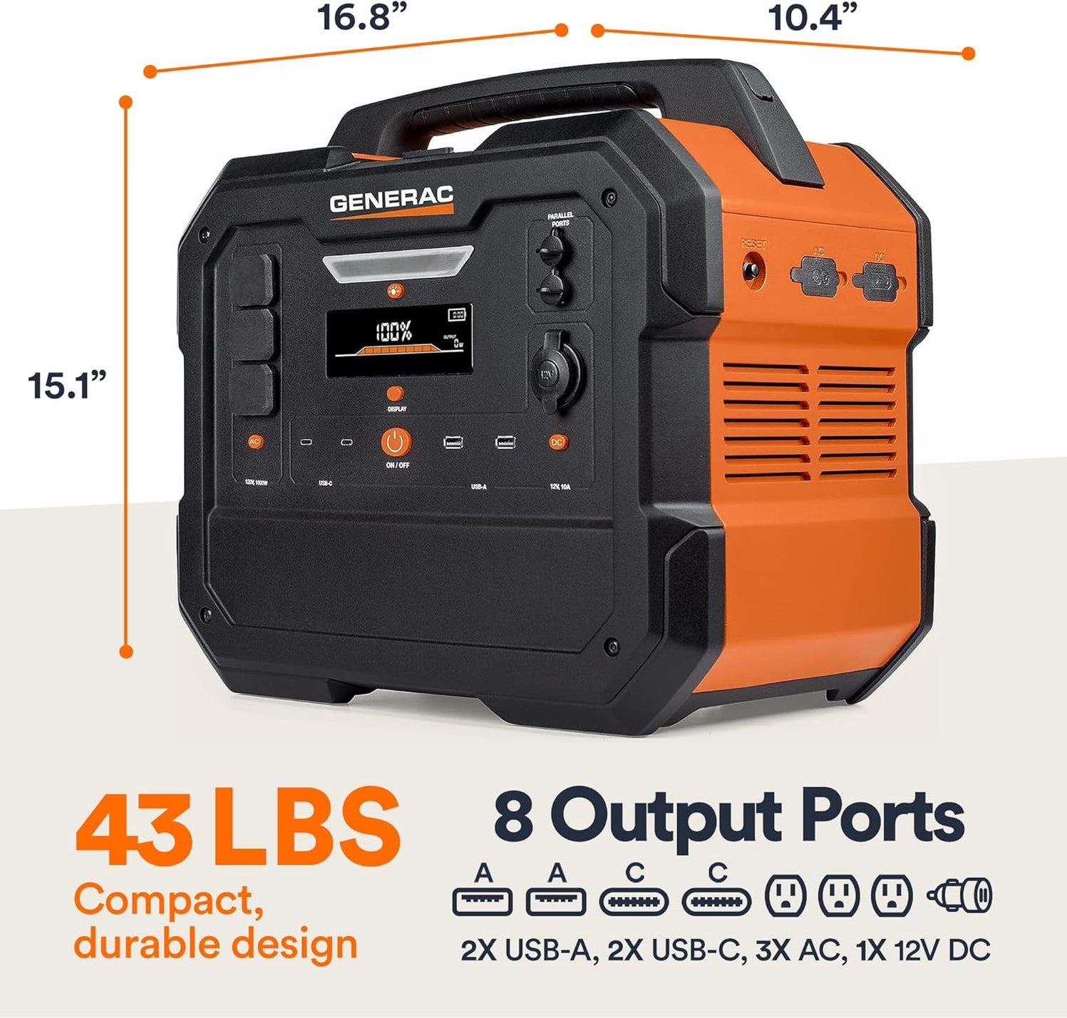 Generac Power Handler Generac 2106Wh Portable Power Station with Lithium-Ion Battery - Clean ...