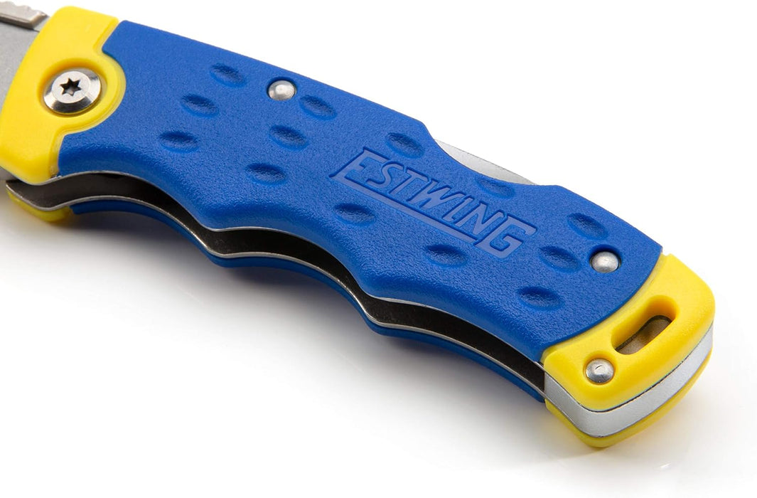 Estwing 42441 Folding Lock Back Utility Knife/Box Cutter Tool with Disposable Razor Blade, Ergonomic Handle, Belt/Pocket Clip