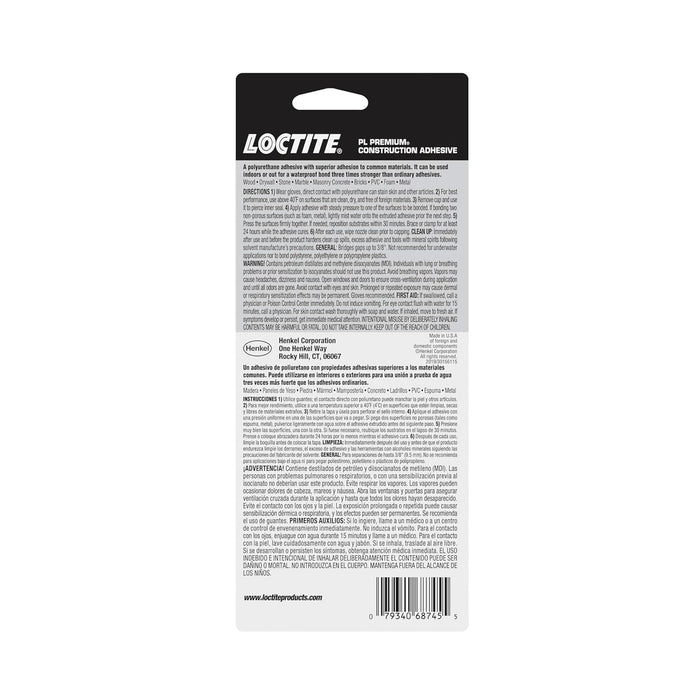 Loctite PL Premium Polyurethane Construction Adhesive, 4 fl oz Squeeze Tube - Versatile Construction Glue for Wood, Concrete, Stone, Metal & More (Pack of 1)