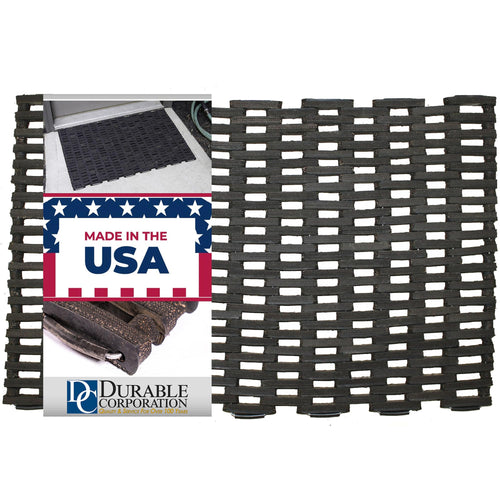 Durable Durite Recycled Tire-Link Outdoor Entrance Mat, Straight Weave, 20" x 30", Black