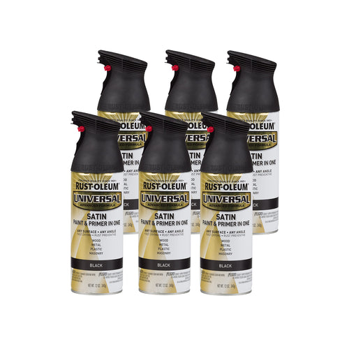 Rust-Oleum 6PK Universal All Surface Spray Paint, 12 oz, Satin Black (Pack of 6)