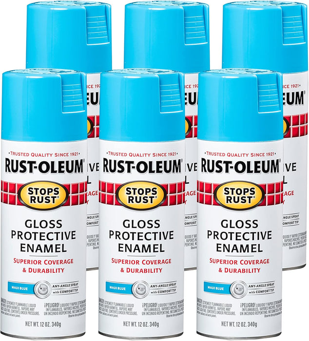 Rust-Oleum 269292 Stops Rust Spray Paint, 12 oz, Gloss Maui Blue (Pack of 6)