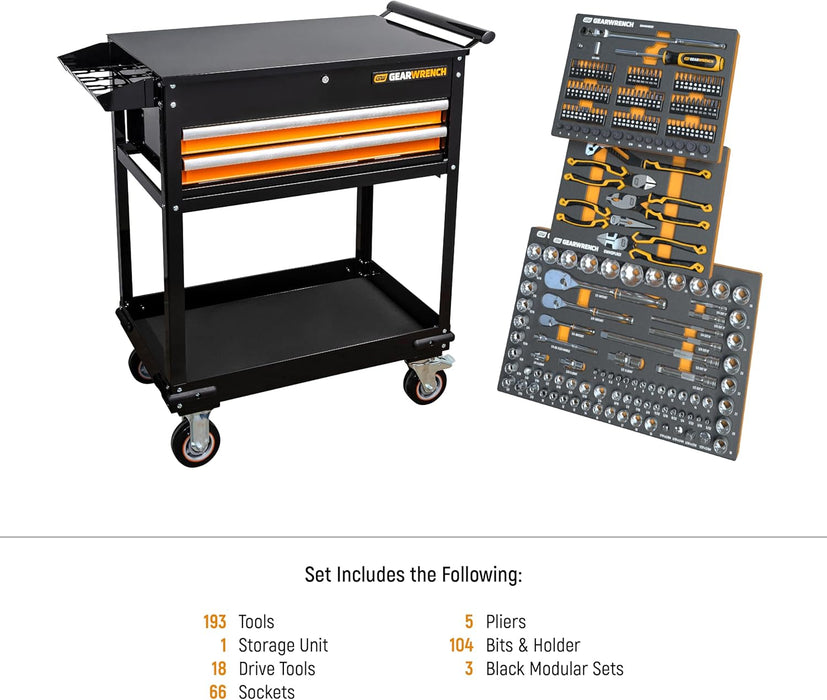 GEARWRENCH MEGAMOD194 194 Piece MEGAMOD Mechanics Tool Set in Modular Foam Trays with Storage Unit