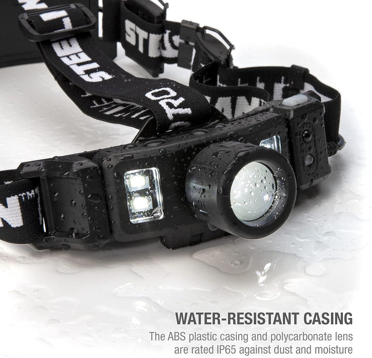 Steelman 79379 Pro Rechargeable Focusing Spotlight Headlamp, Motion-Sensing, Rear Safety Light, Pivoting Head, Up to 260 Lumens of Brightness
