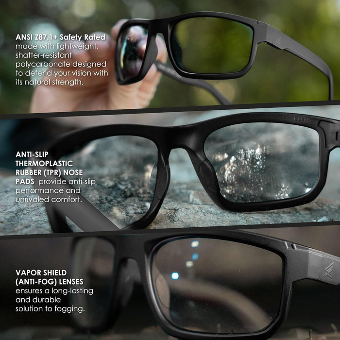 EDGE Defiance Z87 Wayfarer Safety Sunglasses (Matte Black, Clear Vapor Shield Lens), Anti-fog Z87 Clear Safety Glasses, Shatter Resistant, ANSI Compliant Men's Sunglasses