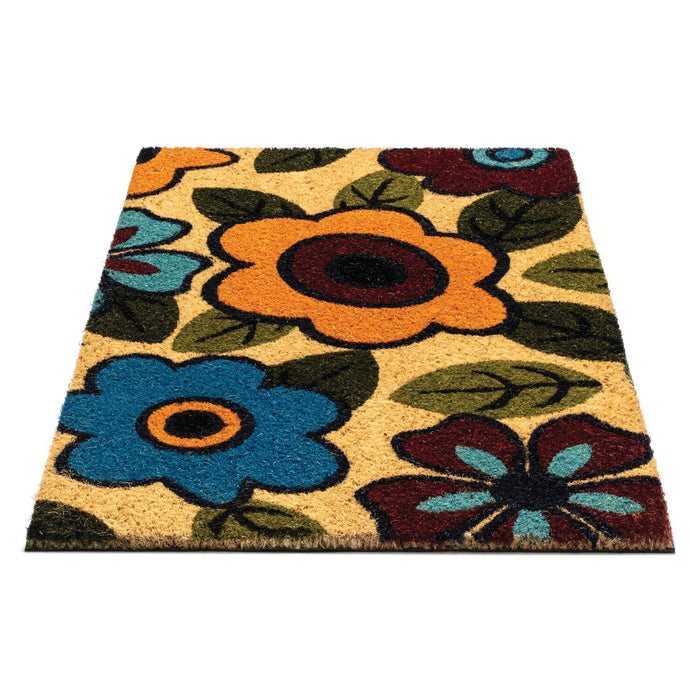 NoTrax, Retro Flower, Vinyl-Backed Natural Coir Doormat, Entry Mat for Indoor or Outdoor Use, 18"x30", C12 (C12S1830RF)