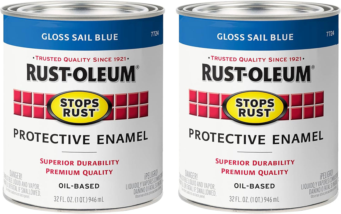 Rust-Oleum 7724502 Stops Rust Brush On Paint, Quart, Gloss Sail Blue (Pack of 2)