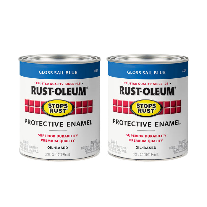 Rust-Oleum 7724502 Stops Rust Brush On Paint, Quart, Gloss Sail Blue (Pack of 2)