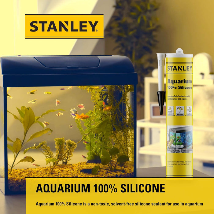 Stanley S420 Aquarium Silicone Sealant Clear, Fish Tank Safe, Waterproof Bond to Glass, High Elasticity, Non-Toxic Aquarium Sealer for Freshwater & Saltwater, 10.1 Fl. Oz. (Pack of 2)