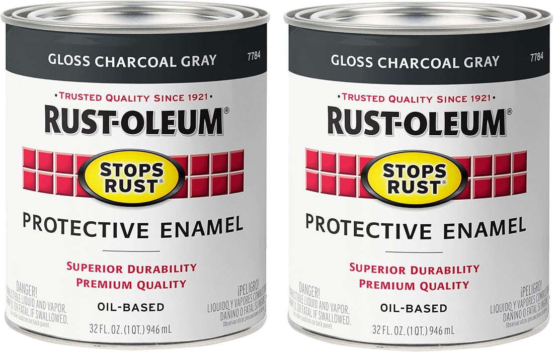Rust-Oleum 7784502 Stops Rust Brush On Paint, Quart, Gloss Charcoal Gray (Pack of 2)