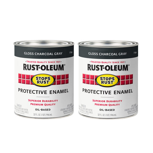Rust-Oleum 7784502 Stops Rust Brush On Paint, Quart, Gloss Charcoal Gray (Pack of 2)