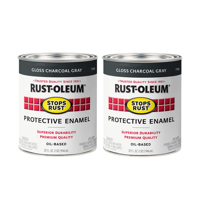 Rust-Oleum 7784502 Stops Rust Brush On Paint, Quart, Gloss Charcoal Gray (Pack of 2)