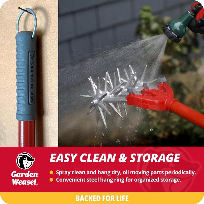 Garden Weasel Rotary Cultivator with Detachable Tines - Long Handle | Aerate, Weed, Cultivate, Plant, Reseed | Lawn Reseeding Garden Tool, Garden Soil Loosener