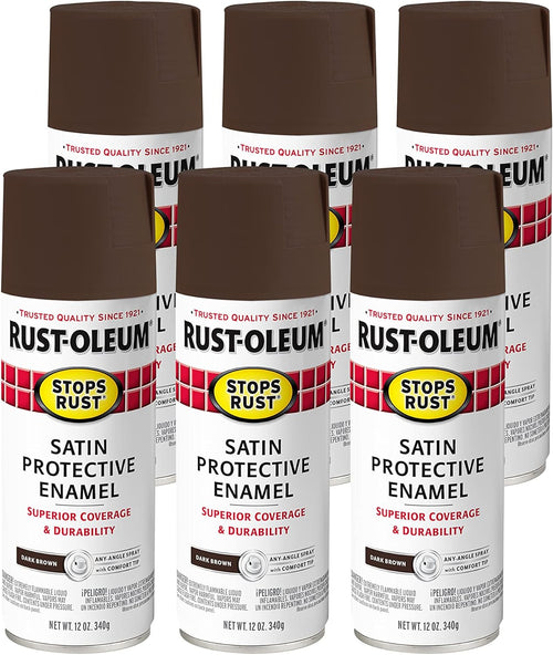 Rust-Oleum 6PK Stops Rust Spray Paint, 12 Oz, Satin Dark Brown, 6 Pack