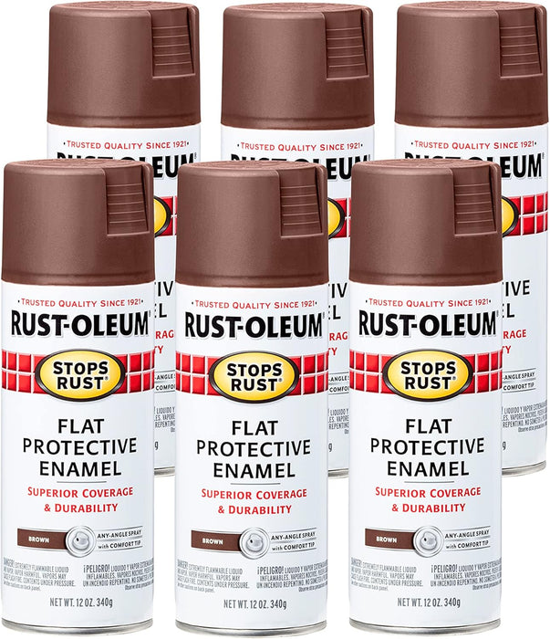 Rust-Oleum 214085 Stops Rust Spray Paint, 12 Oz, Flat Brown (Pack of 6)