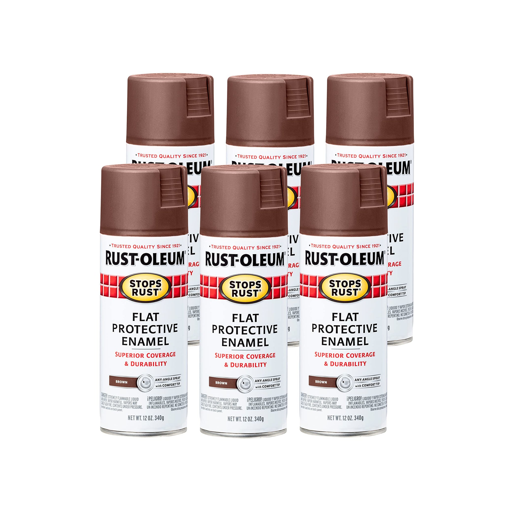 Rust-Oleum 214085 Stops Rust Spray Paint, 12 Oz, Flat Brown (Pack of 6 ...