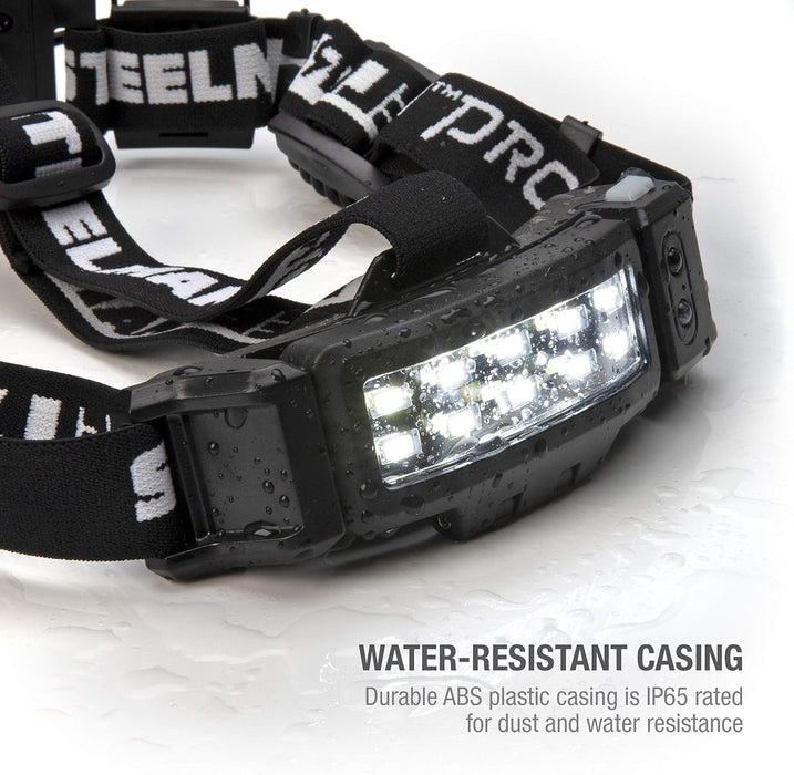 Steelman 79052 Pro Slim Profile LED Motion-Sensing Headlamp with Rear Safety Flasher, 3 Brightness Settings, 20m Beam, Water-Resistant, 3 AA Batteries LED with Rear Flasher