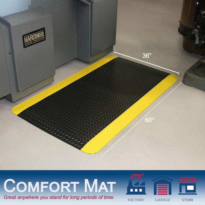Durable Corporation-442S35BKY Vinyl Diamond-Dek Sponge Industrial Anti-Fgue Floor Mat, 3' x 5', Black with Yellow Border 60"L x 36"W x 0.6"Th Mat