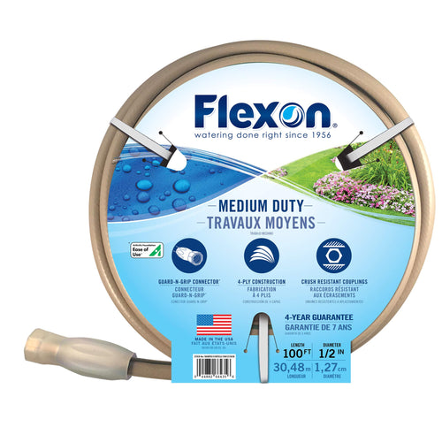 Flexon FAW12100CN 1/2" x 100ft Medium Duty Garden Hose – Kink-Resistant, Durable Vinyl, Leak-Proof Couplings, Weather-Resistant, Flexible Water Hose for Lawn, Garden, and Outdoor Use