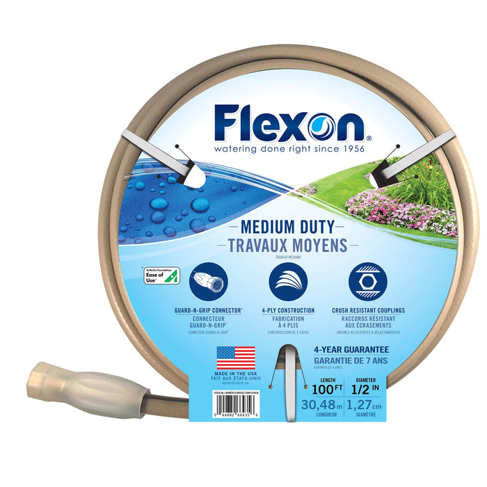Flexon FAW12100CN 1/2" x 100ft Medium Duty Garden Hose – Kink-Resistant, Durable Vinyl, Leak-Proof Couplings, Weather-Resistant, Flexible Water Hose for Lawn, Garden, and Outdoor Use