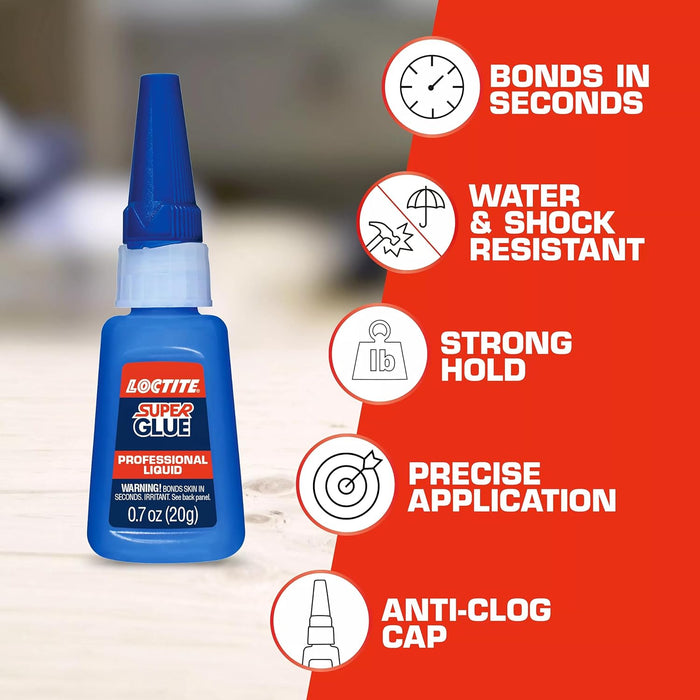 Loctite 1365882 Super Glue Professional Liquid, Clear, 0.7 fl oz Bottle (Pack of 3)