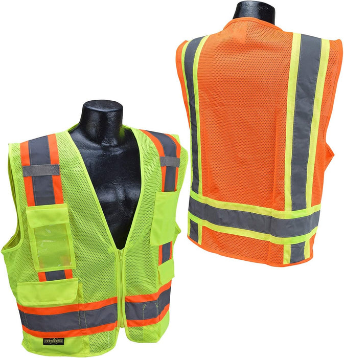 Radians SV6-2ZGM-L Two Tone Class 2 Surveyor Polyester All Mesh Vests with Contrasting Trim, Green, Large