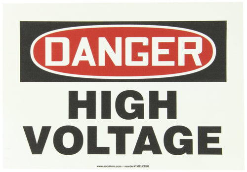 Accuform MELC113VS "Danger High Voltage" Safety Sign, Adhesive Vinyl, 7 x 10 Inches