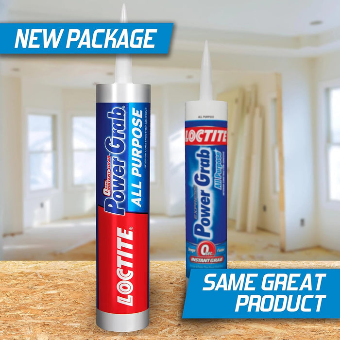 Loctite Power Grab Express All Purpose Construction Adhesive, 9 fl oz Cartridge, Versatile Construction Glue for Cement, Tile, Wall & More (Pack of 12)