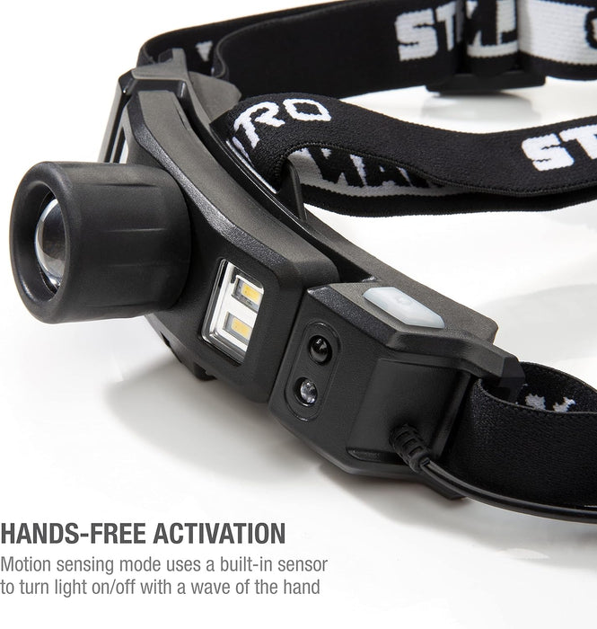 Steelman 79379 Pro Rechargeable Focusing Spotlight Headlamp, Motion-Sensing, Rear Safety Light, Pivoting Head, Up to 260 Lumens of Brightness