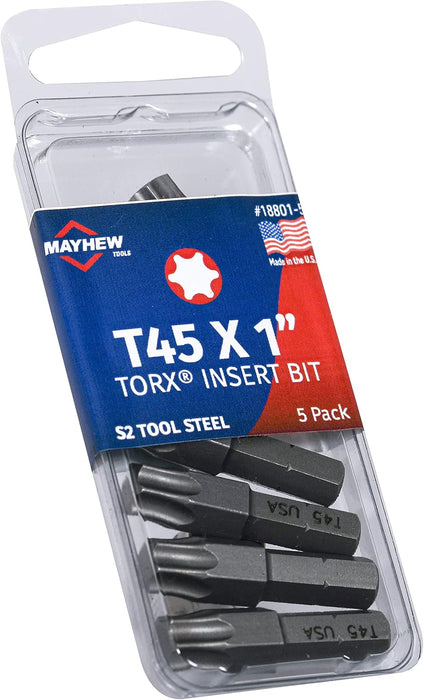 Mayhew Tools 18801-5 USA Torx Insert Bit, T45 x 1" (Pack of 5)