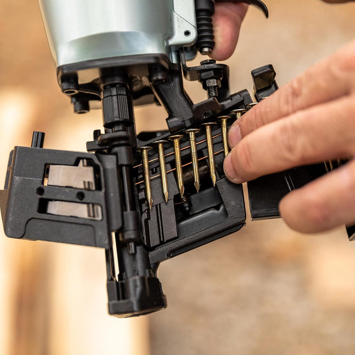 Metabo HPT Pneumatic Roofing Nailer + 18V Impact Driver Pro Bundle Kit, 1-3/4-Inch Coil Roofing Nailer with BONUS 18V Triple Hammer Impact Driver Kit, KNV45AB2