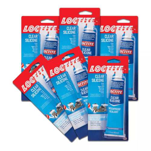 Loctite Silicone Sealant, Clear, 2.7 fl oz Tube, 100% Waterproof Sealant for Glass, Ceramic, Wood, Plastic & More (Pack of 6)