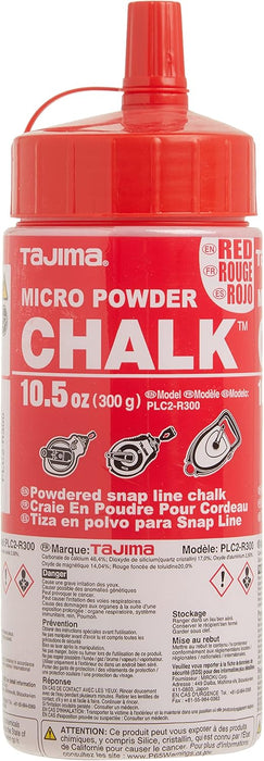 TAJIMA Micro Chalk - Red 10.5 oz (300g) Ultra-Fine Snap-Line Chalk with Durable Bottle & Easy-Fill Nozzle - PLC2-R300