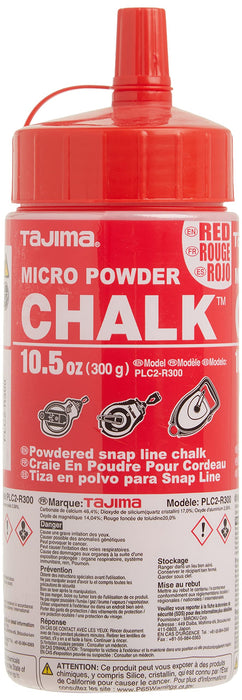 TAJIMA Micro Chalk - Red 10.5 oz (300g) Ultra-Fine Snap-Line Chalk with Durable Bottle & Easy-Fill Nozzle - PLC2-R300