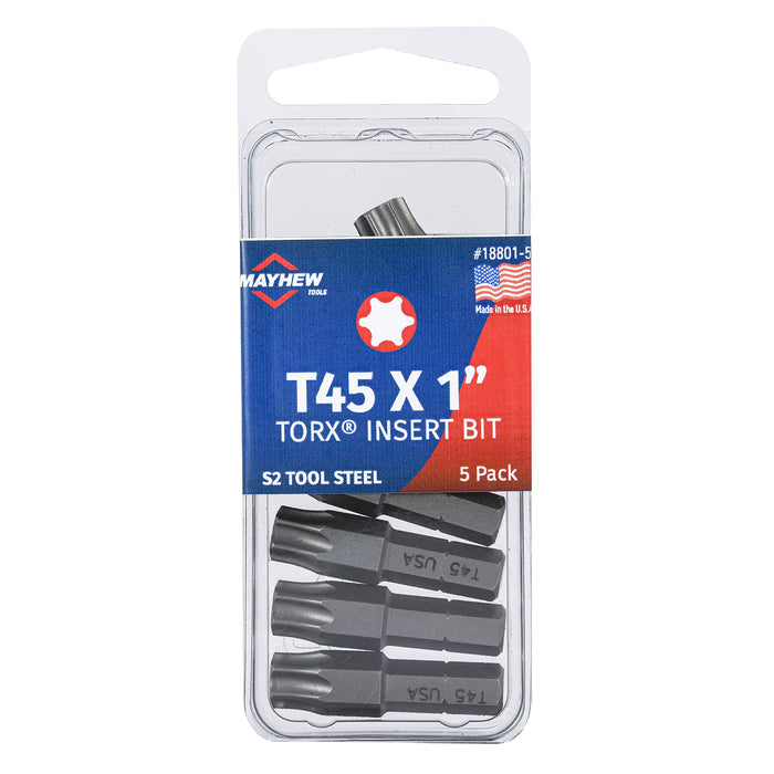Mayhew Tools 18801-5 USA Torx Insert Bit, T45 x 1" (Pack of 5)