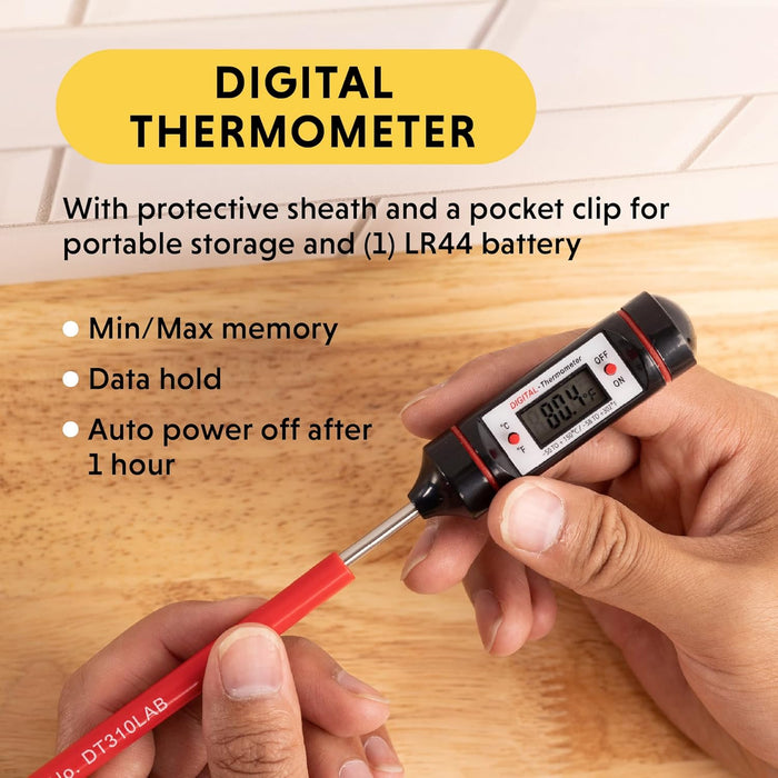 General Tools DT310LAB Digital Thermometer, 8 Inch Extra Long Stainless Steel Probe, -58 to 302 degrees Fahrenheit (-50 to 150 degrees Celsius) Range with High and Low Alarms, Auto-Off