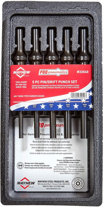 Mayhew Tools 32040 Pneumatic Pin/Drift Punch Set, 5-Piece, Black Oxide Finish