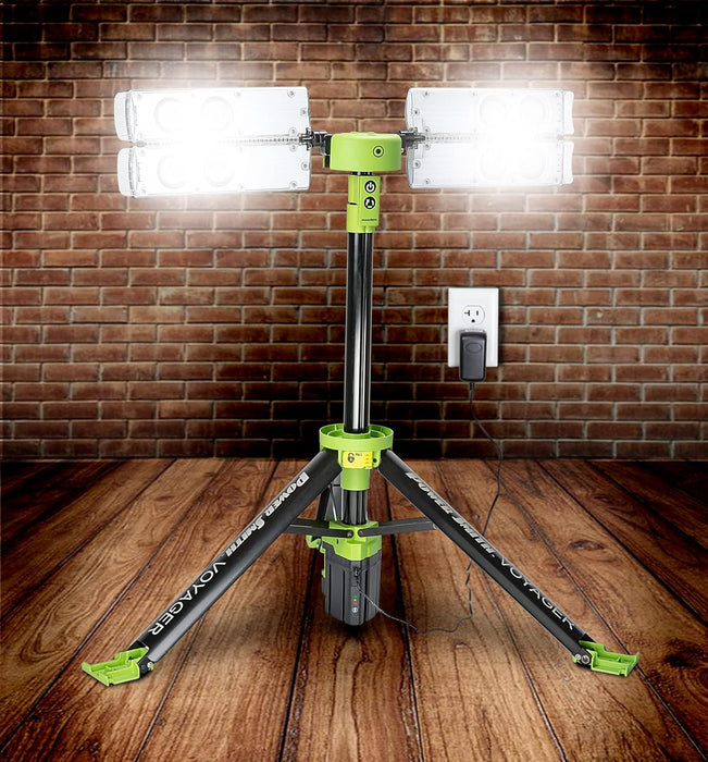 PowerSmith Voyager PVLR8000A 8000 Lumen Collapsible Cordless Tripod LED Work Light with Battery, Charger & Carry Bag Included. Optional 3-Way Power, Remote Control , Black